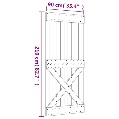 Porta Scorrevole con Set Hardware 90x210 cm Legno Massello Pino