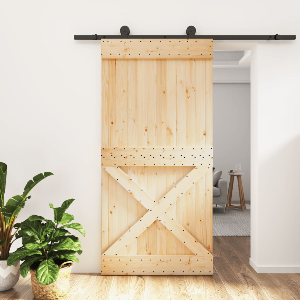 Porta Scorrevole con Set Hardware 100x210cm Legno Massello Pino