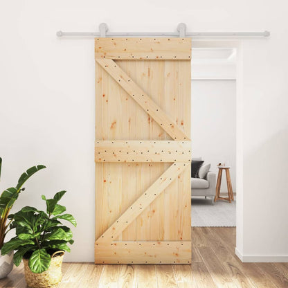 Porta Scorrevole con Set Hardware 90x210 cm Legno Massello Pino