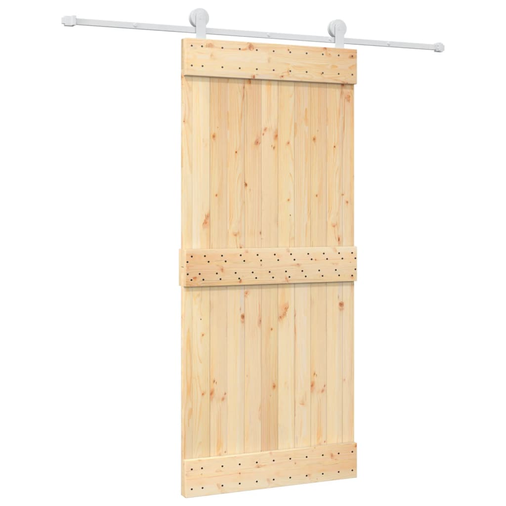 Porta Scorrevole con Set Hardware 90x210 cm Legno Massello Pino