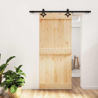 Porta Scorrevole con Set Hardware 90x210 cm Legno Massello Pino