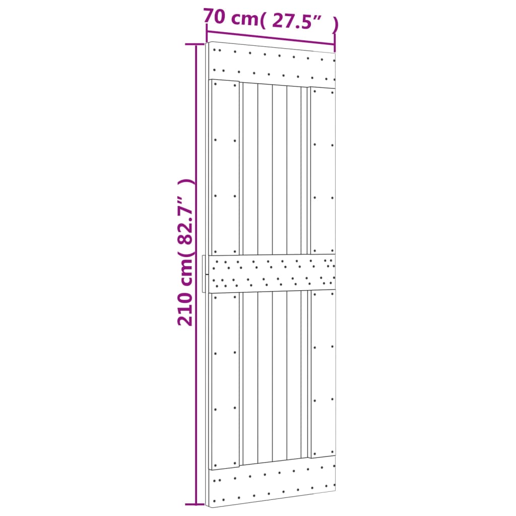 Porta Scorrevole con Set Hardware 70x210 cm Legno Massello Pino