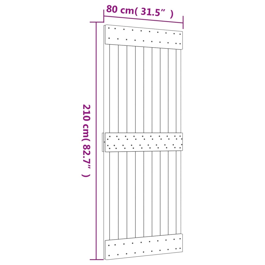 Porta Scorrevole con Set Hardware 80x210 cm Legno Massello Pino