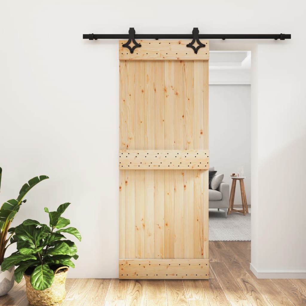 Porta Scorrevole con Set Hardware 80x210 cm Legno Massello Pino