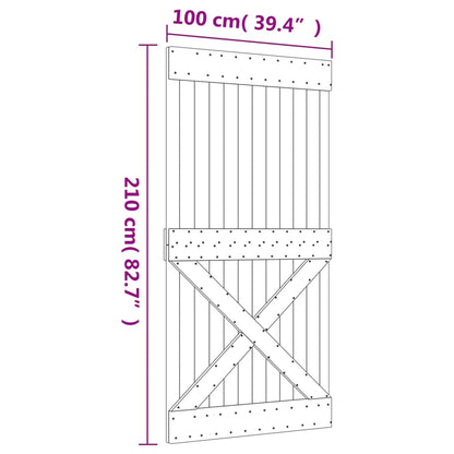 Porta Scorrevole con Set Hardware 100x210cm Legno Massello Pino