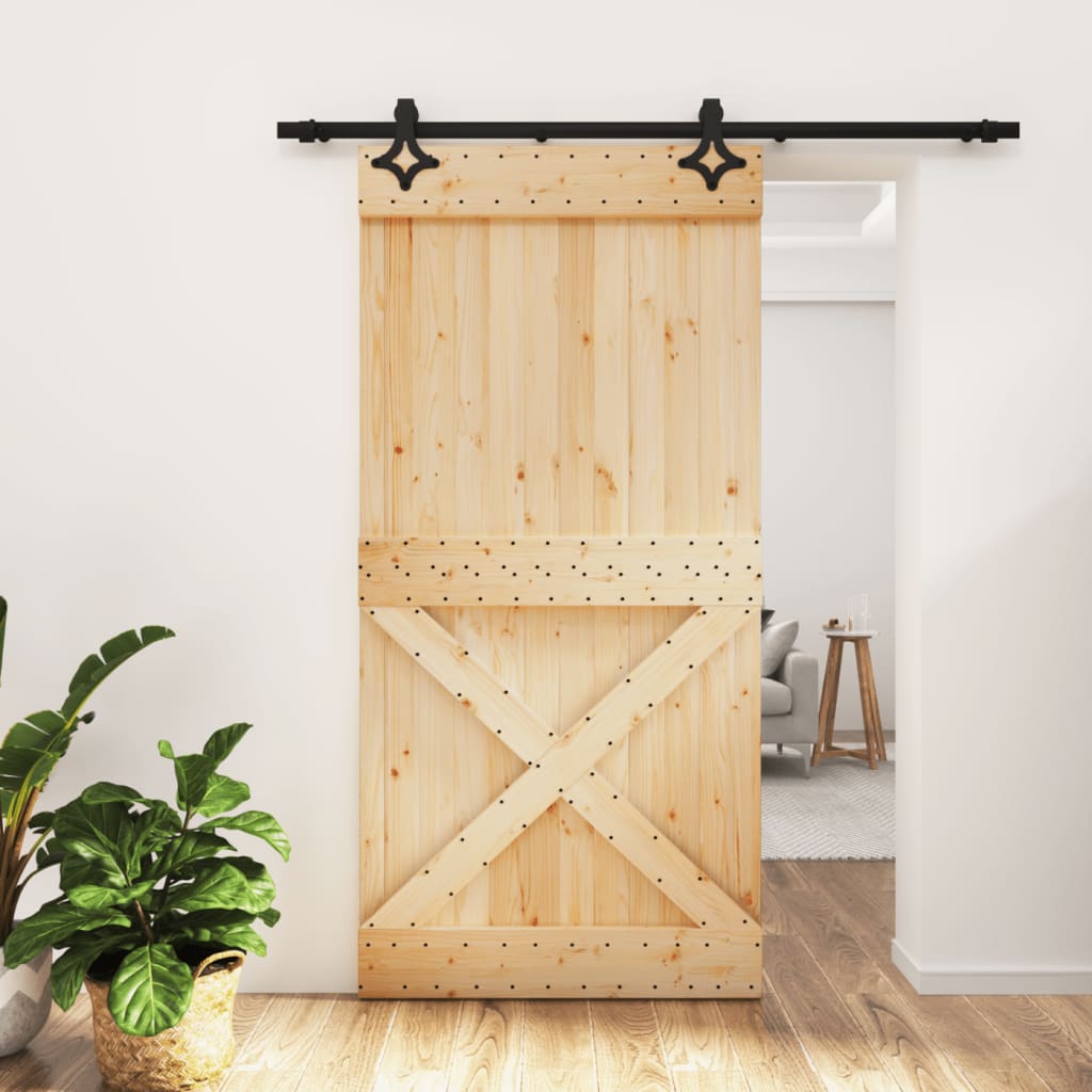 Porta Scorrevole con Set Hardware 100x210cm Legno Massello Pino