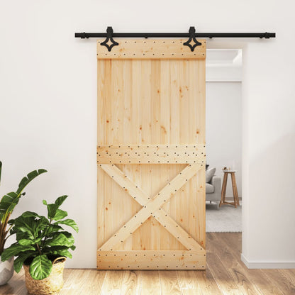 Porta Scorrevole con Set Hardware 100x210cm Legno Massello Pino