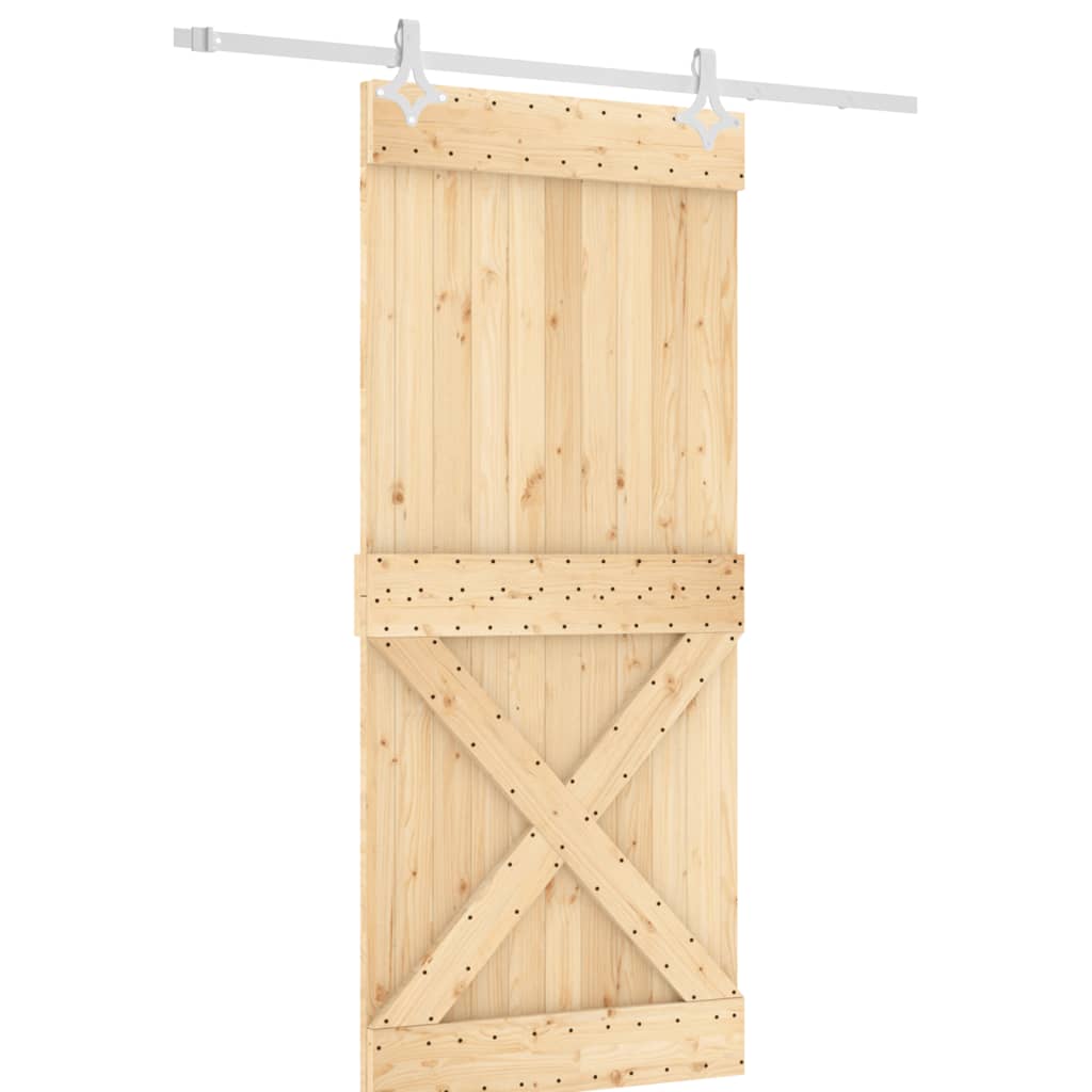 Porta Scorrevole con Set Hardware 90x210 cm Legno Massello Pino