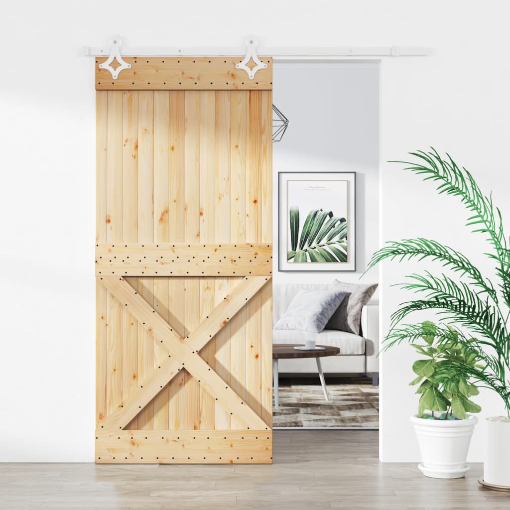 Porta Scorrevole con Set Hardware 90x210 cm Legno Massello Pino