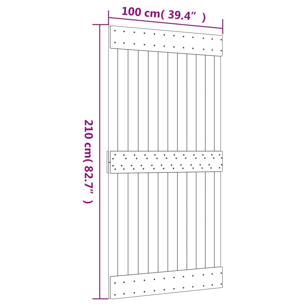 Porta Scorrevole con Set Hardware 100x210cm Legno Massello Pino