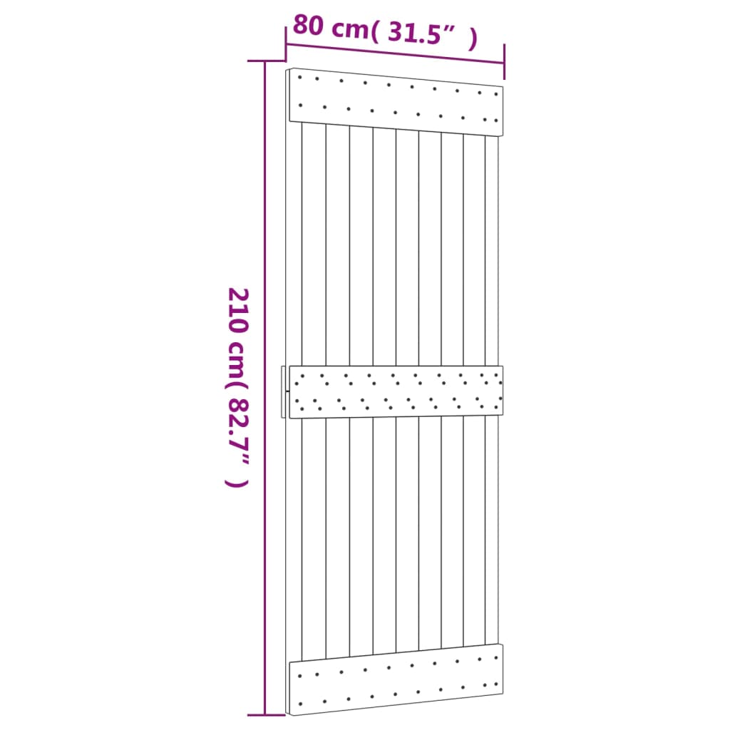 Porta Scorrevole con Set Hardware 80x210 cm Legno Massello Pino