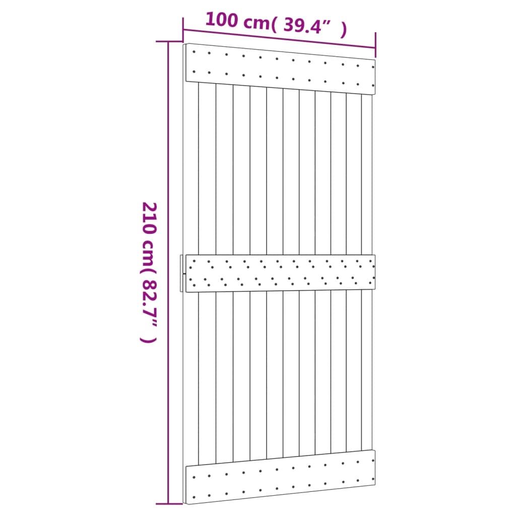 Porta Scorrevole con Set Hardware 100x210cm Legno Massello Pino