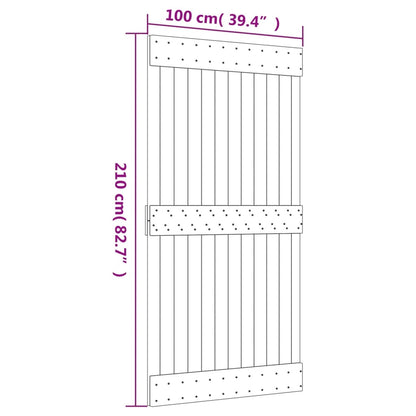 Porta Scorrevole con Set Hardware 100x210cm Legno Massello Pino