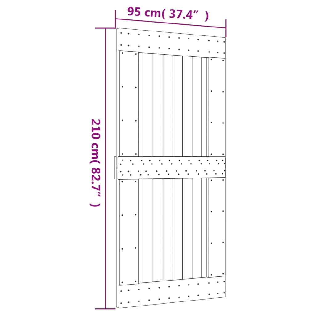 Porta Scorrevole con Set Hardware 95x210 cm Legno Massello Pino