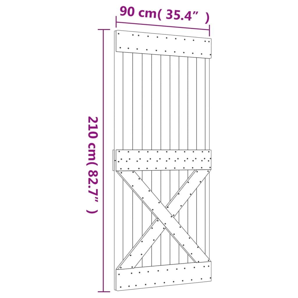 Porta Scorrevole con Set Hardware 90x210 cm Legno Massello Pino