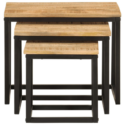 Tavolini a Incastro 3 pz in Legno Massello di Mango e Ferro