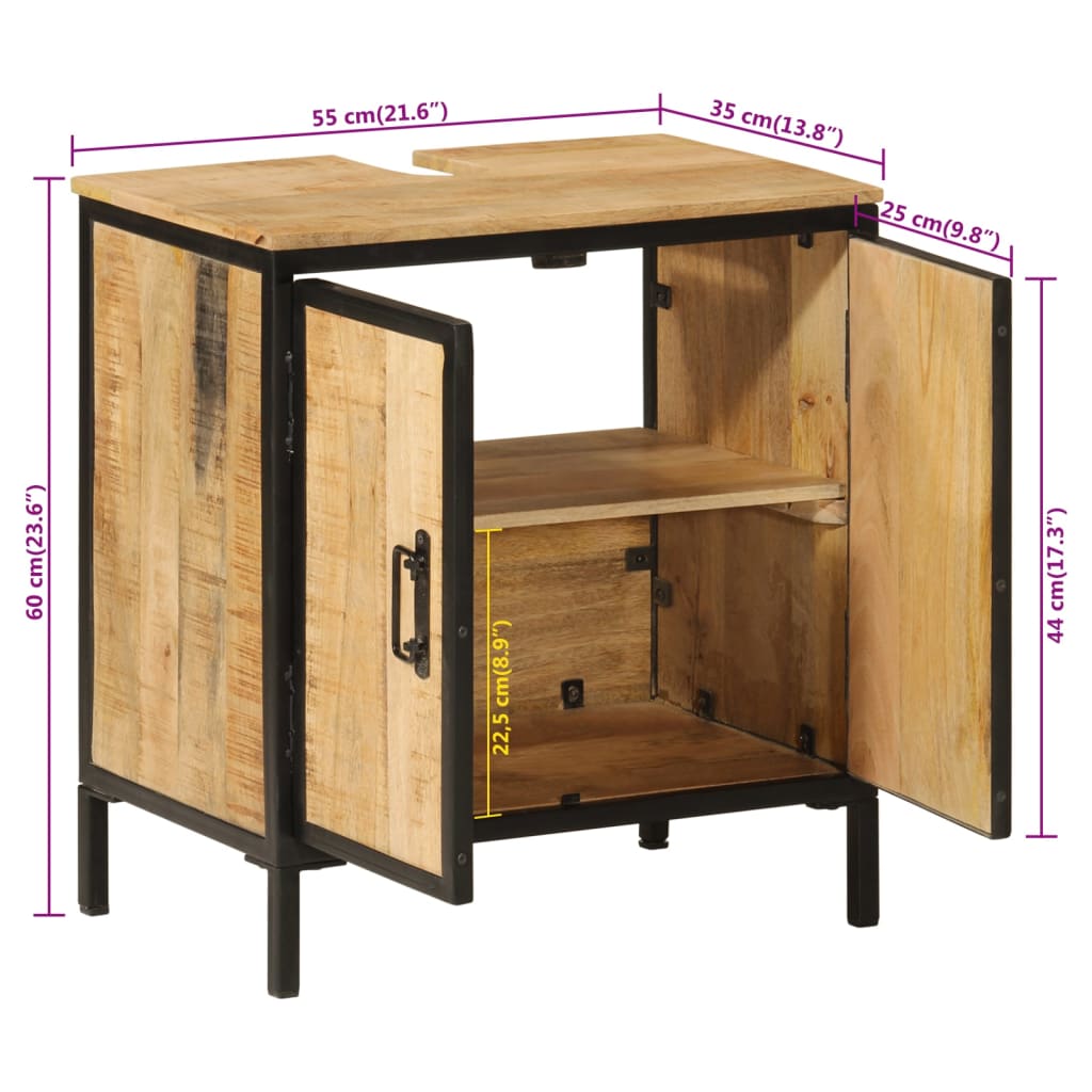 Mobile Lavabo da Bagno 55x35x60 cm Legno Massello Mango e Ferro | homemem39