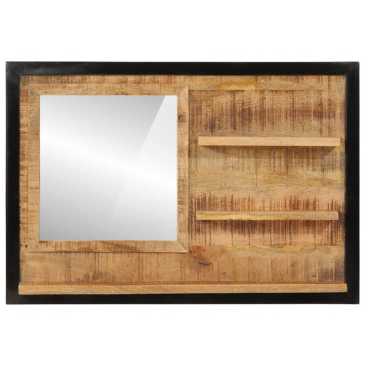 Specchio con Ripiani 80x8x55 cm Vetro e Legno Massello di Mango | homemem39