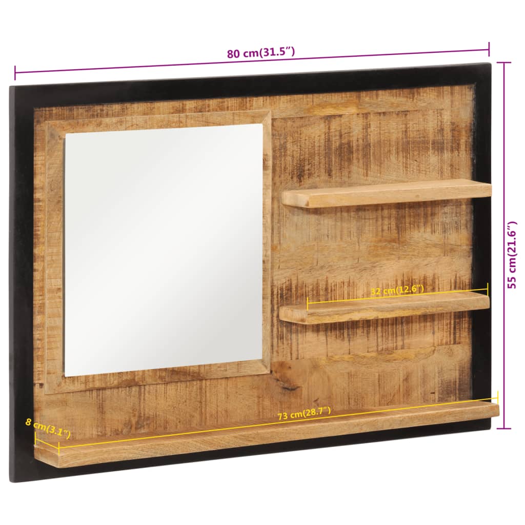 Specchio con Ripiani 80x8x55 cm Vetro e Legno Massello di Mango | homemem39
