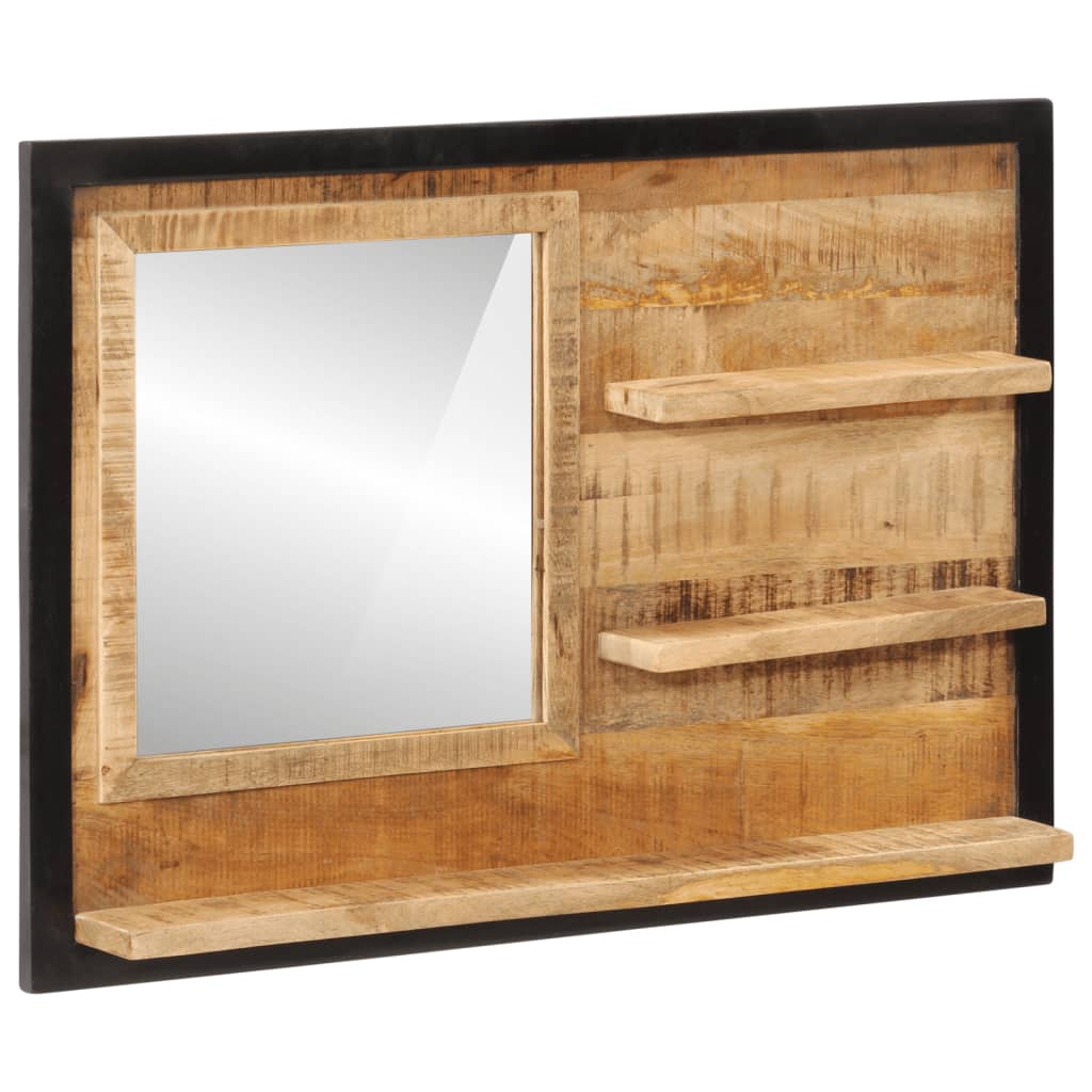 Specchio con Ripiani 80x8x55 cm Vetro e Legno Massello di Mango | homemem39