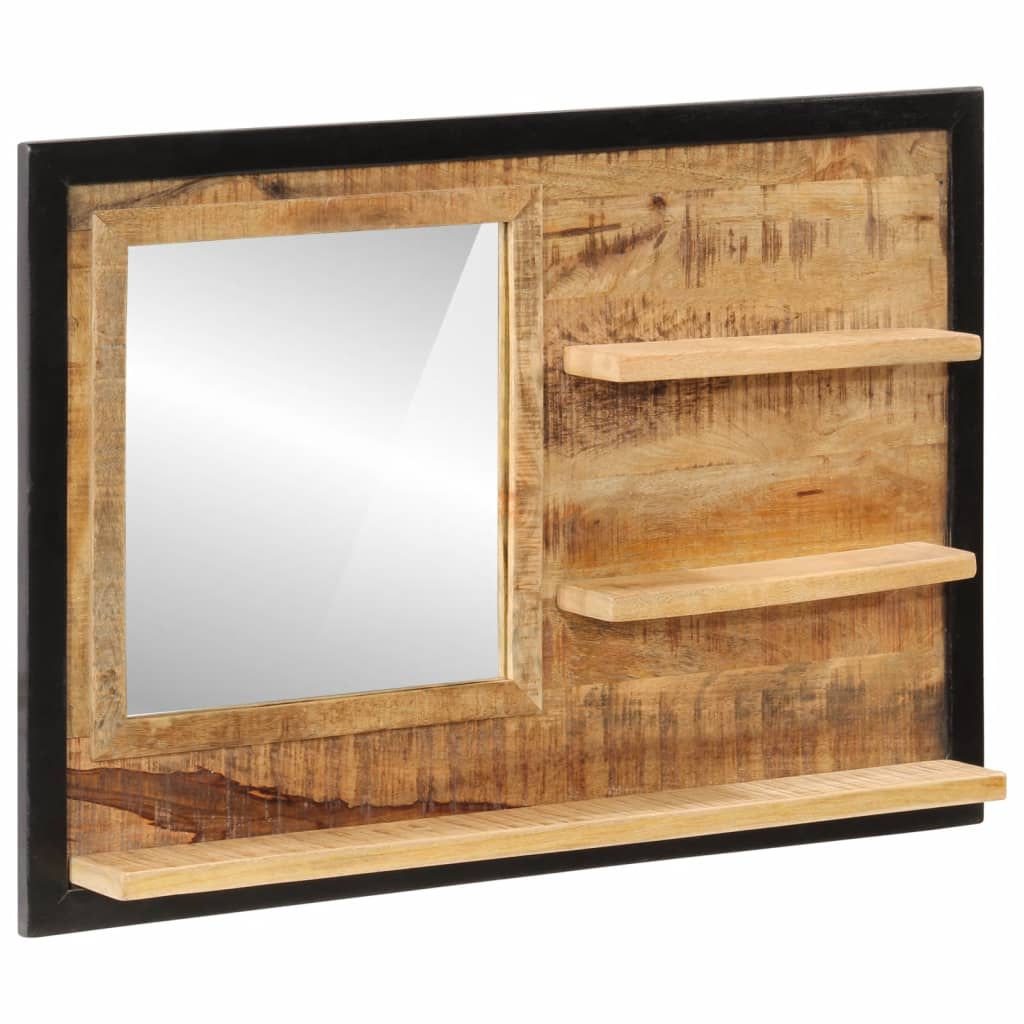 Specchio con Ripiani 80x8x55 cm Vetro e Legno Massello di Mango | homemem39