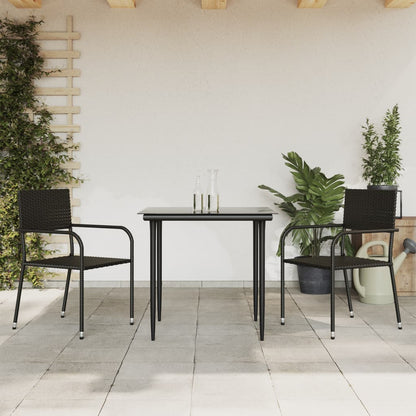 Set da Pranzo da Giardino 3 pz in Polyrattan e Acciaio