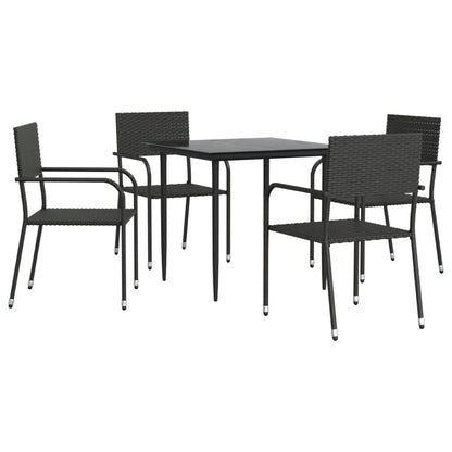 Set da Pranzo da Giardino 5 pz Nero in Polyrattan e Acciaio