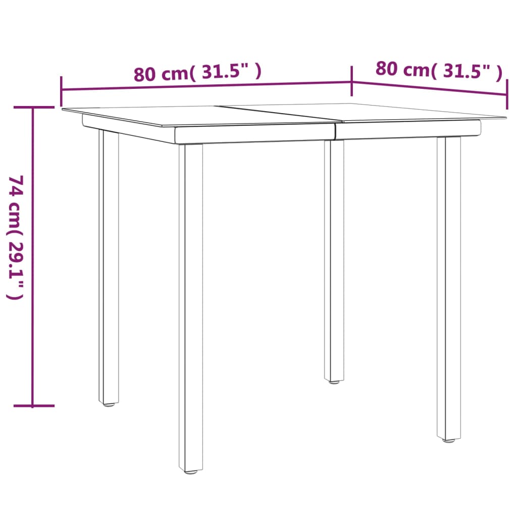 Set da Pranzo da Giardino 3 pz in Polyrattan e Acciaio