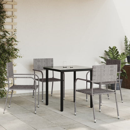 Set da Pranzo da Giardino 5 pz Nero Grigio Polyrattan e Acciaio