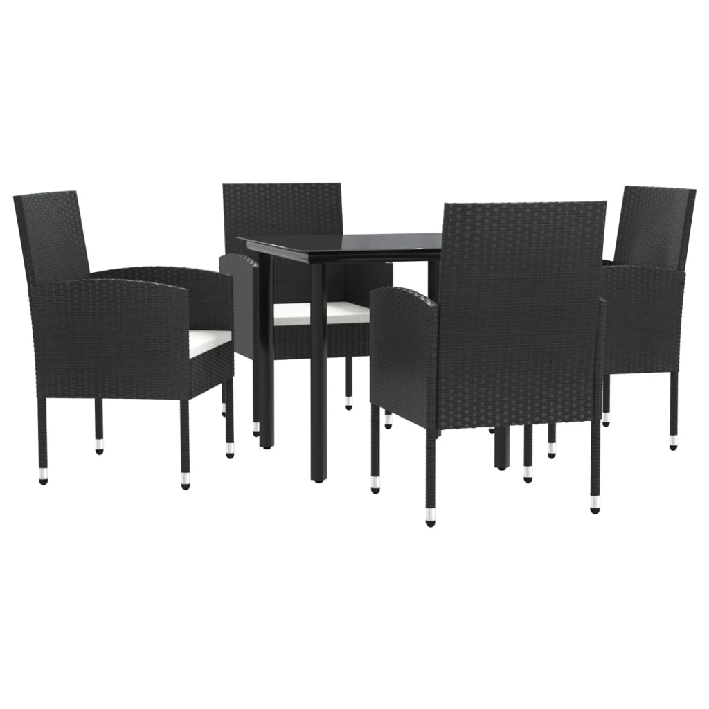 Set da Pranzo da Giardino 5 pz Nero in Polyrattan e Acciaio