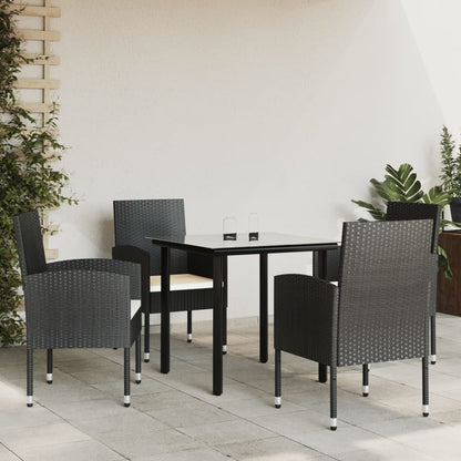 Set da Pranzo da Giardino 5 pz Nero in Polyrattan e Acciaio