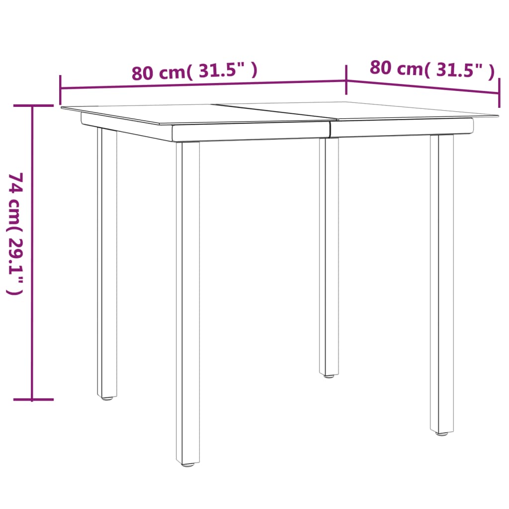 Set da Pranzo da Giardino 3 pz Nero Grigio Polyrattan e Acciaio