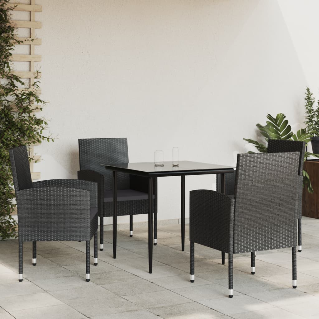 Set da Pranzo da Giardino 5 pz Nero in Polyrattan e Acciaio