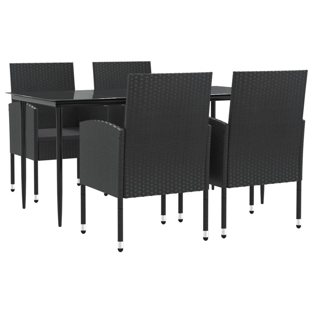 Set da Pranzo da Giardino 5 pz Nero in Polyrattan e Acciaio - homemem39