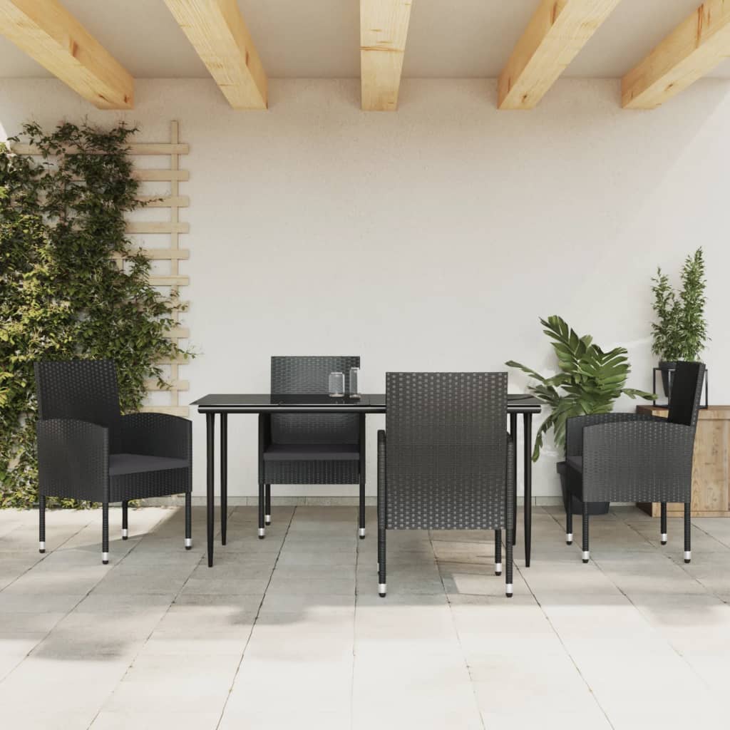 Set da Pranzo da Giardino 5 pz Nero in Polyrattan e Acciaio - homemem39