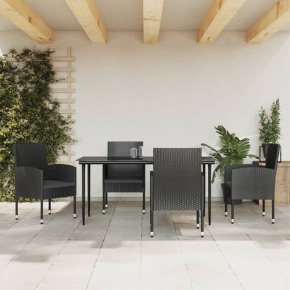 Set da Pranzo da Giardino 5 pz Nero in Polyrattan e Acciaio - homemem39