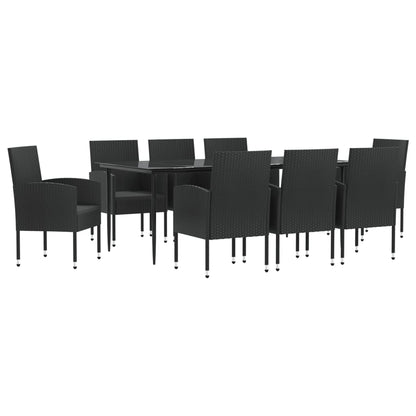 Set da Pranzo da Giardino 9 pz Nero in Polyrattan e Acciaio - homemem39
