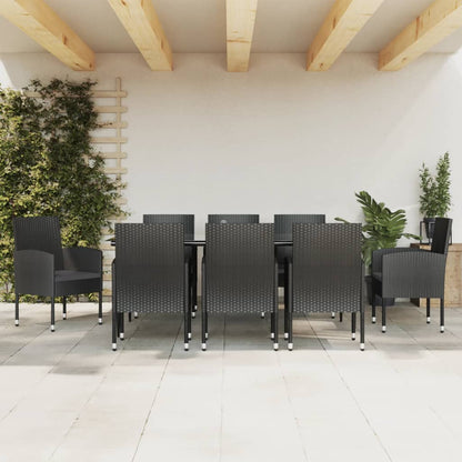 Set da Pranzo da Giardino 9 pz Nero in Polyrattan e Acciaio - homemem39