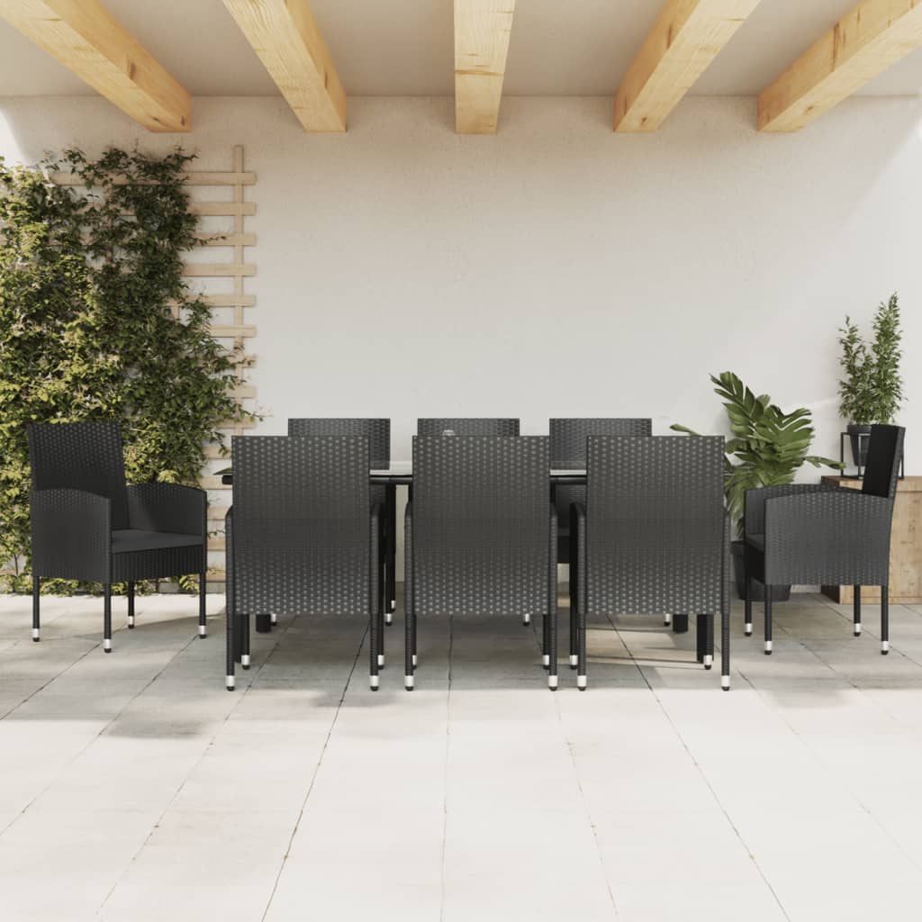 Set da Pranzo da Giardino 9 pz Nero in Polyrattan e Acciaio - homemem39