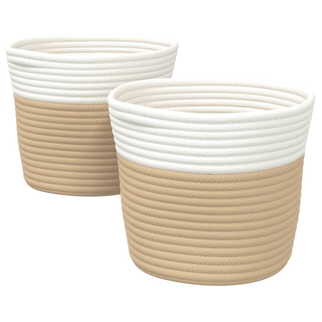 Cestini Portaoggetti 2pz Beige e Bianco Ø24x18 cm in Cotone - homemem39