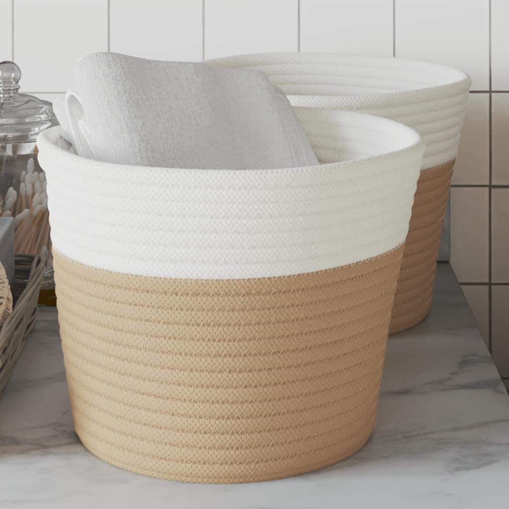 Cestini Portaoggetti 2pz Beige e Bianco Ø24x18 cm in Cotone - homemem39
