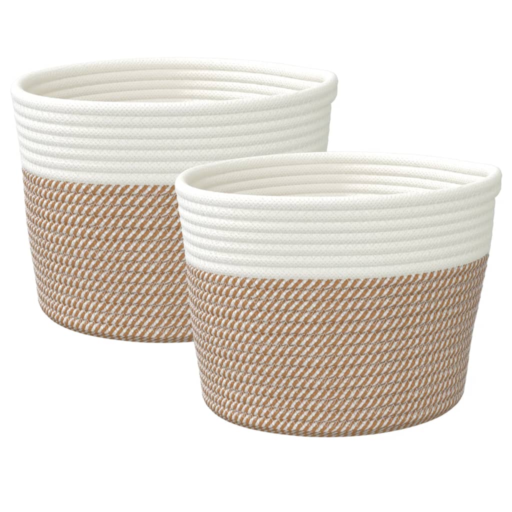 Cestini Portaoggetti 2pz Marrone e Bianco Ø24x18 cm in Cotone | homemem39