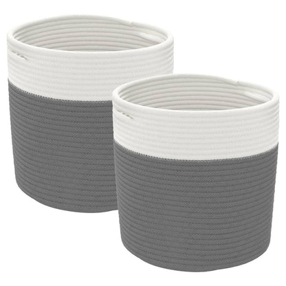 Cestini Portaoggetti 2pz Grigio e Bianco Ø28x28 cm in Cotone | homemem39