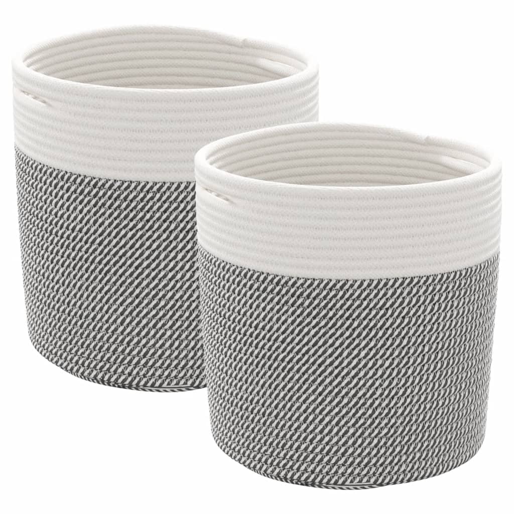 Cestini Portaoggetti 2pz Grigio e Bianco Ø28x28 cm in Cotone | homemem39