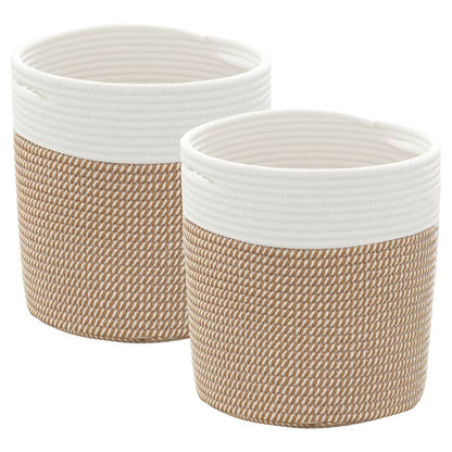Cestini Portaoggetti 2pz Marrone e Bianco Ø28x28 cm in Cotone | homemem39