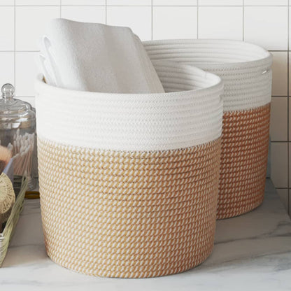 Cestini Portaoggetti 2pz Marrone e Bianco Ø28x28 cm in Cotone | homemem39