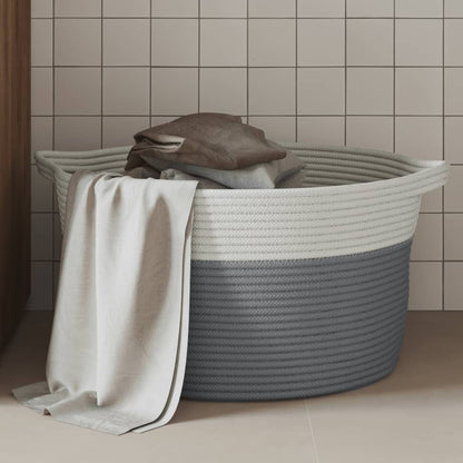 Cestino Portaoggetti Grigio e Bianco Ø40x25 cm in Cotone | homemem39