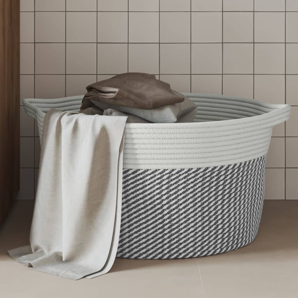 Cestino Portaoggetti Grigio e Bianco Ø40x25 cm in Cotone | homemem39