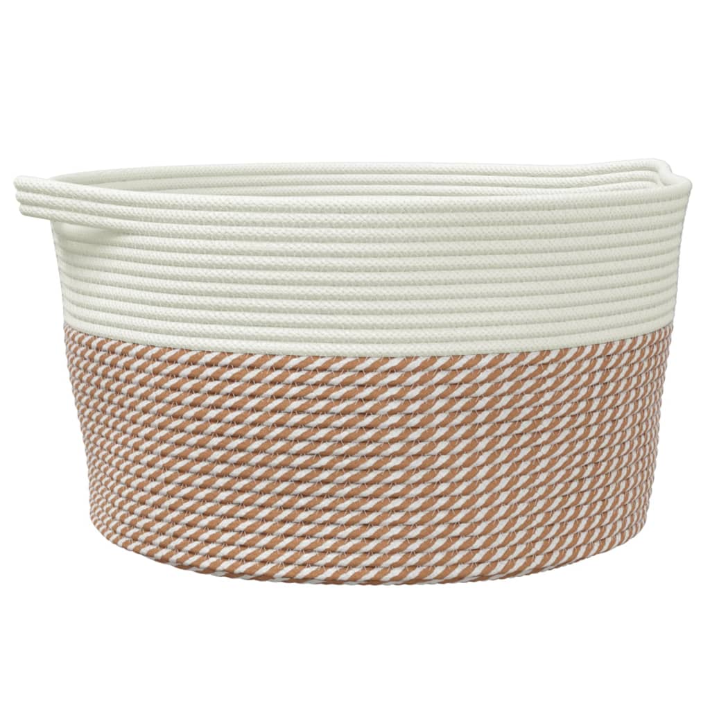 Cestino Portaoggetti Marrone e Bianco Ø40x25 cm in Cotone | homemem39