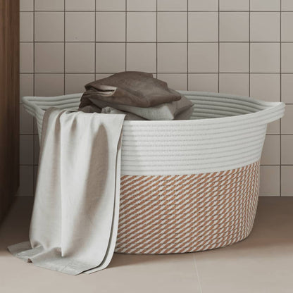Cestino Portaoggetti Marrone e Bianco Ø40x25 cm in Cotone | homemem39